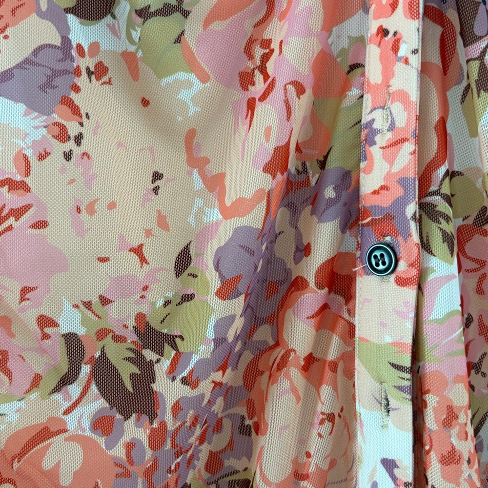 PrettyGarden:  Button-down Blouse, Size L, Coral/Lilac/Yellow Floral - Picture 4 of 8